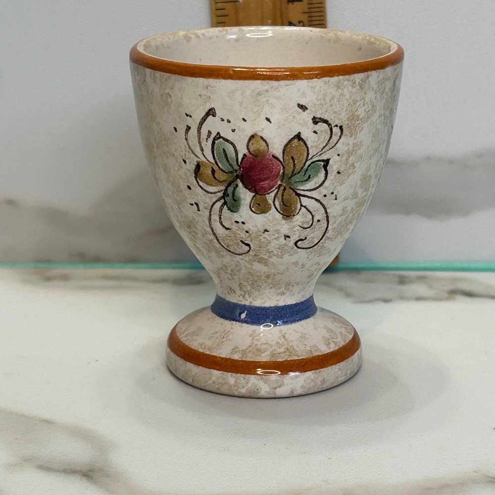 VR Deruta Italy Hand Painted Ceramic Egg Cup Floral Majolica Pottery Farmhouse